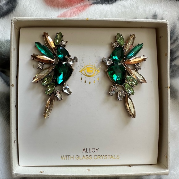 EYECANDY LA - ART GALA EMERALD DROP EARRINGS, NIB - Picture 3 of 3